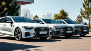 2024 sedan lineup parked side by side, modern luxury sedans in natural daylight, sleek profiles showcasing contemporary design language