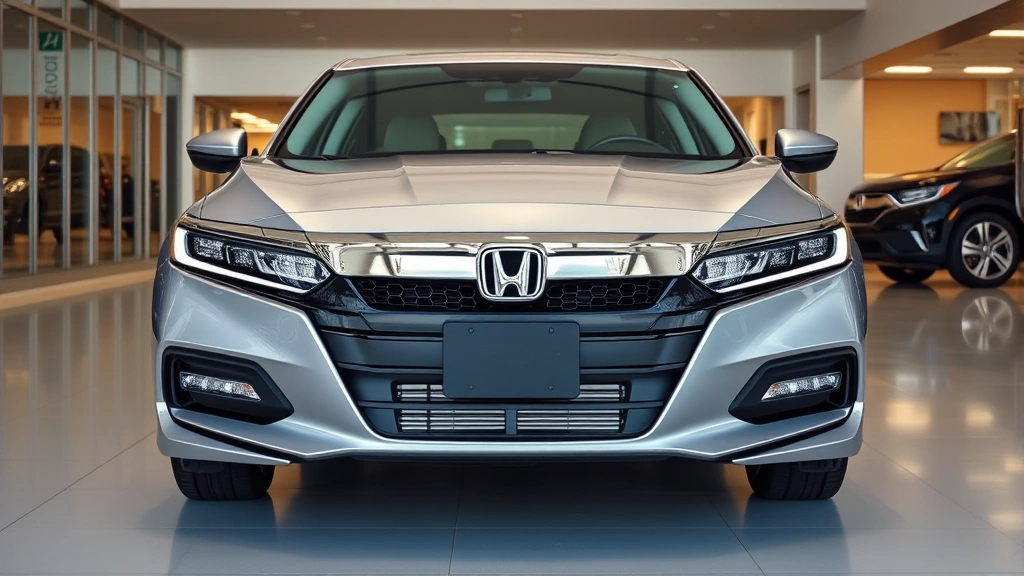 2024 Honda Accord sedan front three-quarter view, silver paint, modern dealership setting, professional automotive photography