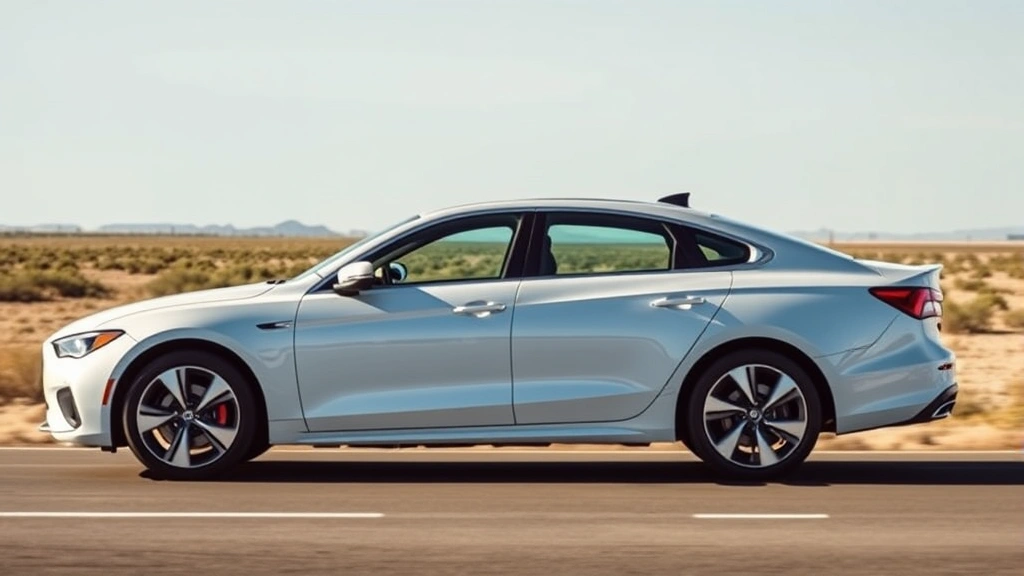 Sleek 2024 sedan profile view showcasing modern aerodynamic design, premium alloy wheels, and polished exterior finish on an open road