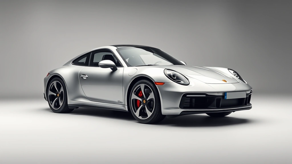 Silver 2024 Porsche 911 Carrera coupe positioned at side profile angle showcasing timeless design, smooth curves, and iconic proportions against neutral studio background with professional automotive lighting