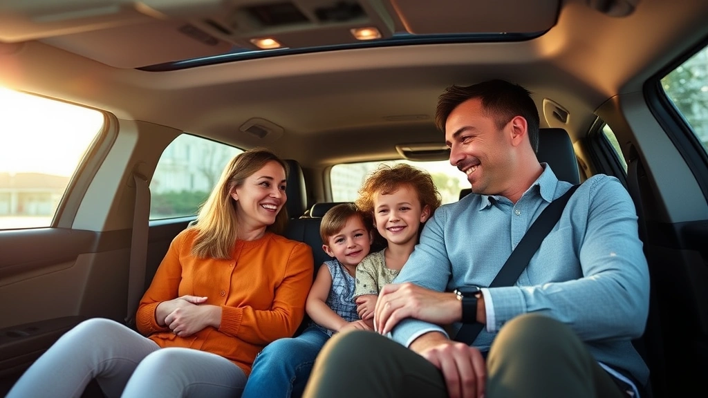 Family enjoying spacious 2024 Honda Pilot three-row SUV interior, showing comfortable seating arrangement and cargo versatility, warm interior lighting emphasizing quality materials and passenger space, lifestyle photography perspective