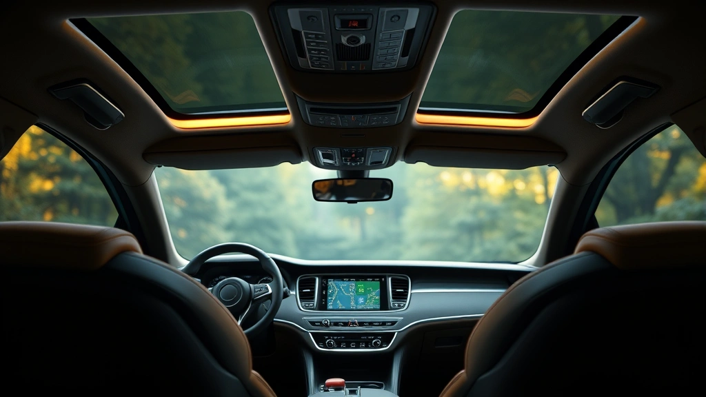 Premium luxury sedan interior dashboard, curved display screen, ambient lighting, hand-stitched leather seats, modern minimalist design, soft focus background