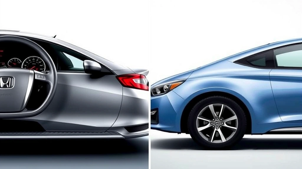 Honda Civic Hybrid and Hyundai Elantra Hybrid side-by-side comparison, both vehicles photographed from driver-side profile angle, neutral background, professional automotive photography style