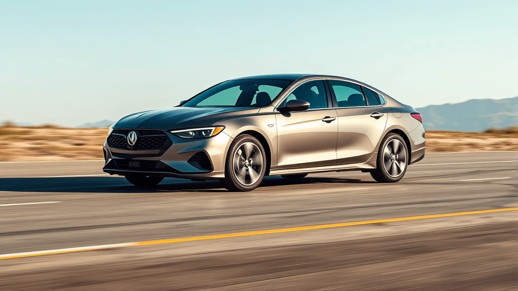 2024 midsize sedan three-quarter front view on open road, daytime natural lighting, modern aerodynamic design, clean background emphasizing vehicle lines