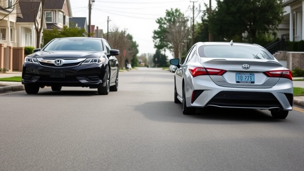 Honda Accord and Toyota Camry sedans parked side by side on residential street, both vehicles fully visible, contemporary design, natural lighting