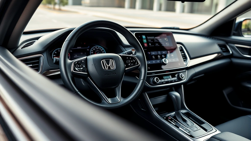 Honda Accord mid-size sedan interior dashboard and steering wheel close-up showing modern infotainment system and premium materials