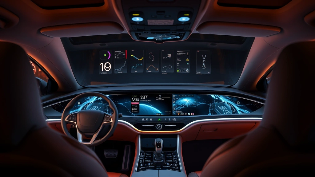 Luxurious Lucid Air interior dashboard showing curved glass display, premium leather seating, ambient lighting, close-up detail shot, no visible text on screens