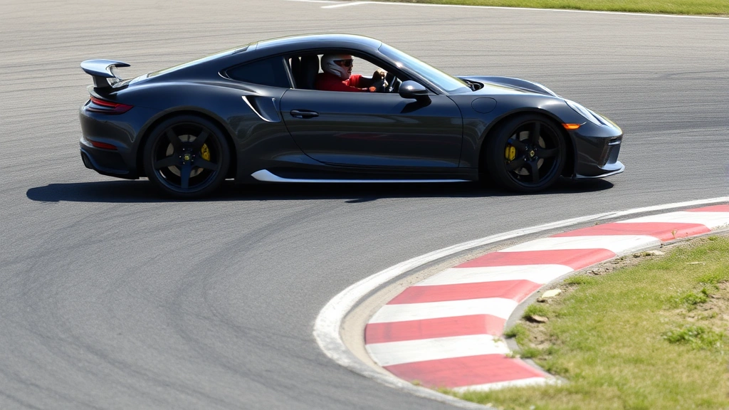 High-performance sports car on smooth track with professional driver demonstrating cornering capability and handling dynamics