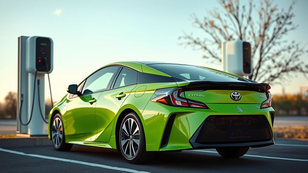 2024 Toyota Prius Prime plug-in hybrid sedan parked at electric charging station during daytime, demonstrating modern efficiency technology and environmental sustainability focus