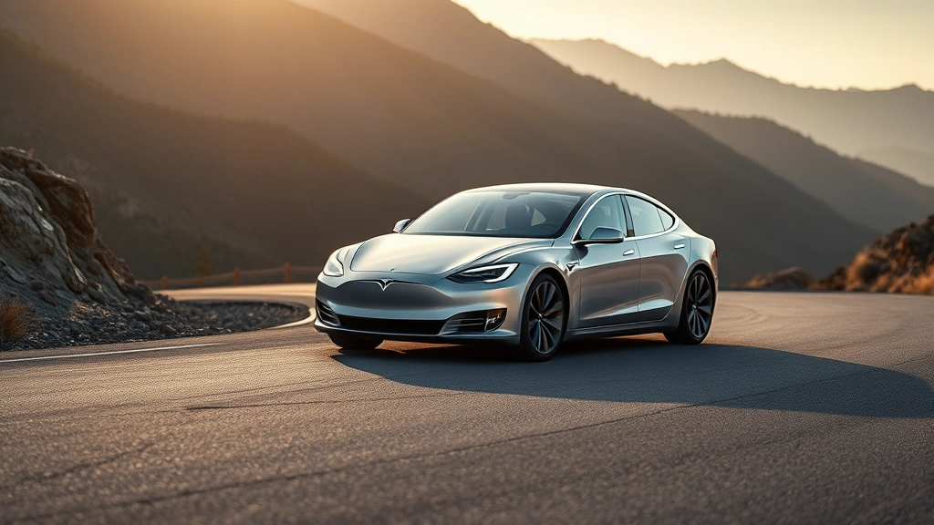 2024 Tesla Model S Plaid silver sedan three-quarter front view on curved mountain road with dynamic lighting