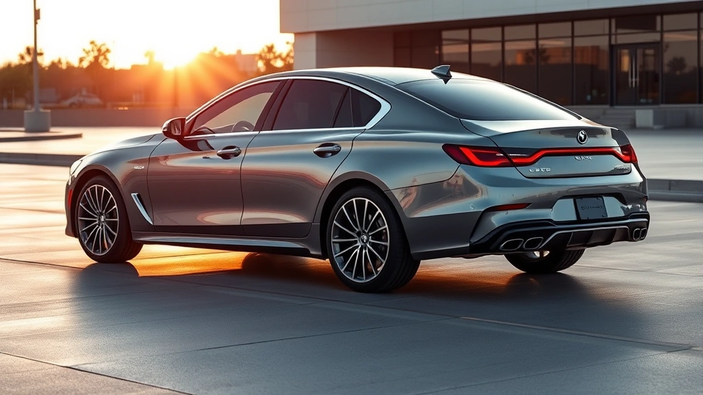 Professional automotive photographer capturing sleek sedan profile during golden hour, side view emphasizing body lines and curves, luxury sedan with modern design elements