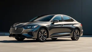 Dynamic side profile of sleek 2024 sedan with modern headlights and aerodynamic body lines, professional automotive photography, daylight, premium finish