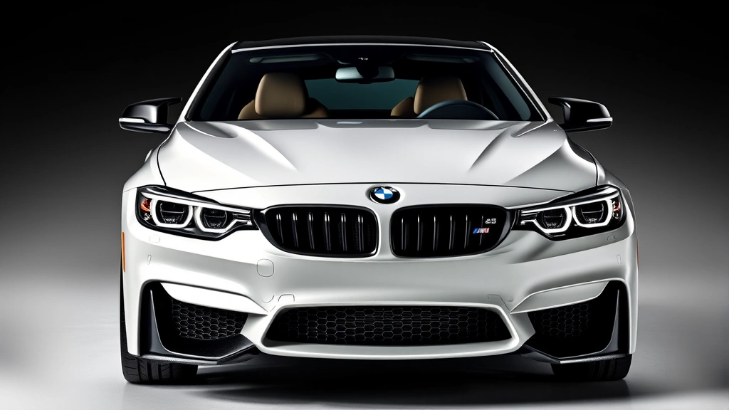Sleek BMW M440i sedan with aggressive front grille, turbocharged engine detail visible, premium leather interior dashboard, professional automotive photography studio lighting
