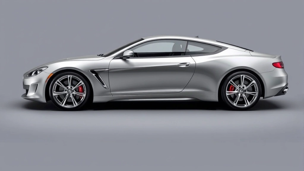 Sleek luxury sports sedan photographed from three-quarter angle, polished chrome wheels, professional automotive photography, studio lighting, pristine condition, no text visible