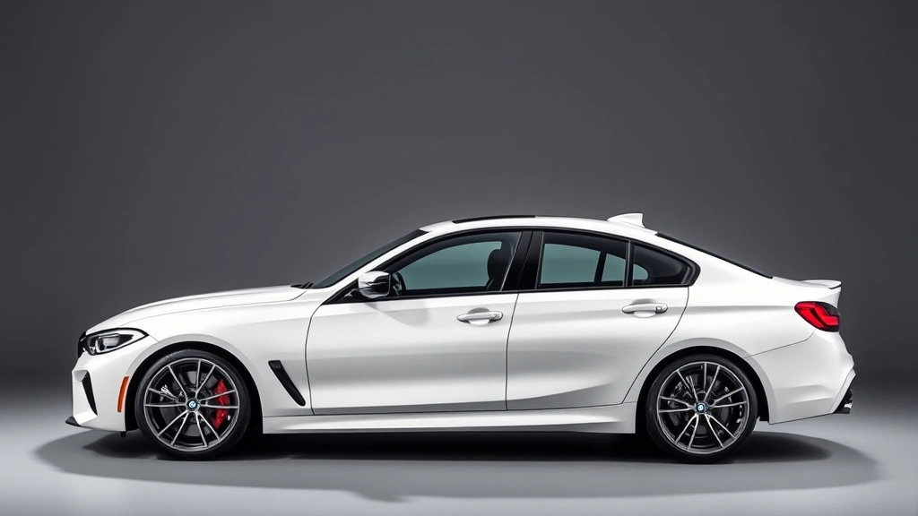 2024 BMW M440i xDrive in alpine white, dynamic side profile showing aggressive stance, turbocharged performance sedan with sport wheels, professional studio lighting