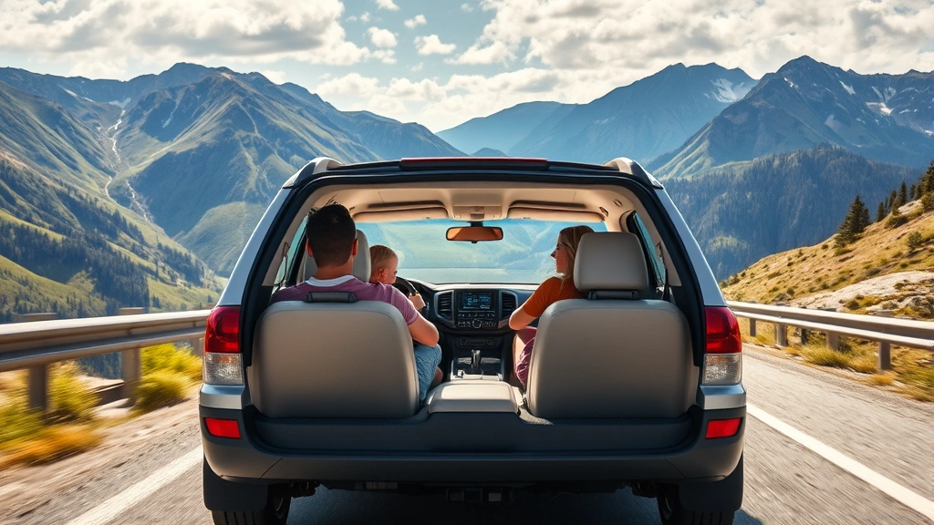 Family driving mid-size silver SUV on scenic mountain highway, demonstrating spacious interior and capable handling in varied terrain