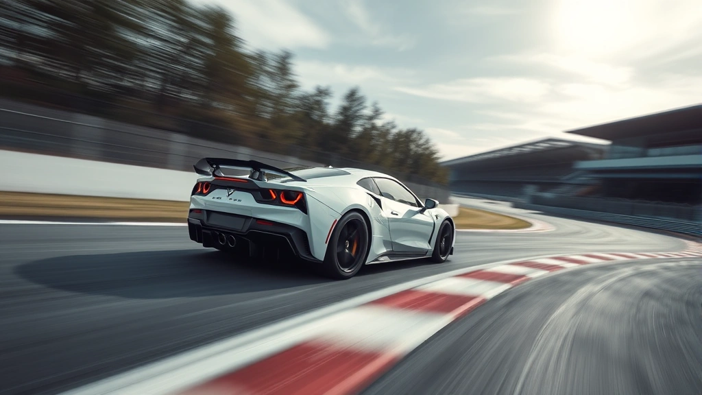 High-performance sports car on track with motion blur, capturing dynamic driving experience and automotive engineering excellence