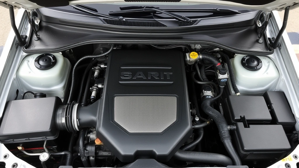 Overhead view of well-maintained vehicle engine compartment showing clean air filter, spark plugs, and fuel injectors during routine maintenance inspection