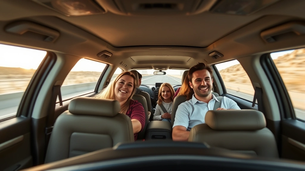 Family SUV in motion on highway, dynamic action shot capturing vehicle capability and spacious interior comfort for multi-passenger travel