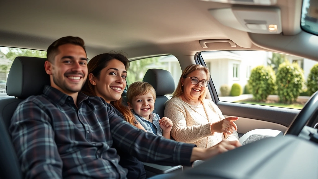 Family sedan in suburban setting with modern home and green landscape, daytime natural lighting, practical comfortable vehicle aesthetic
