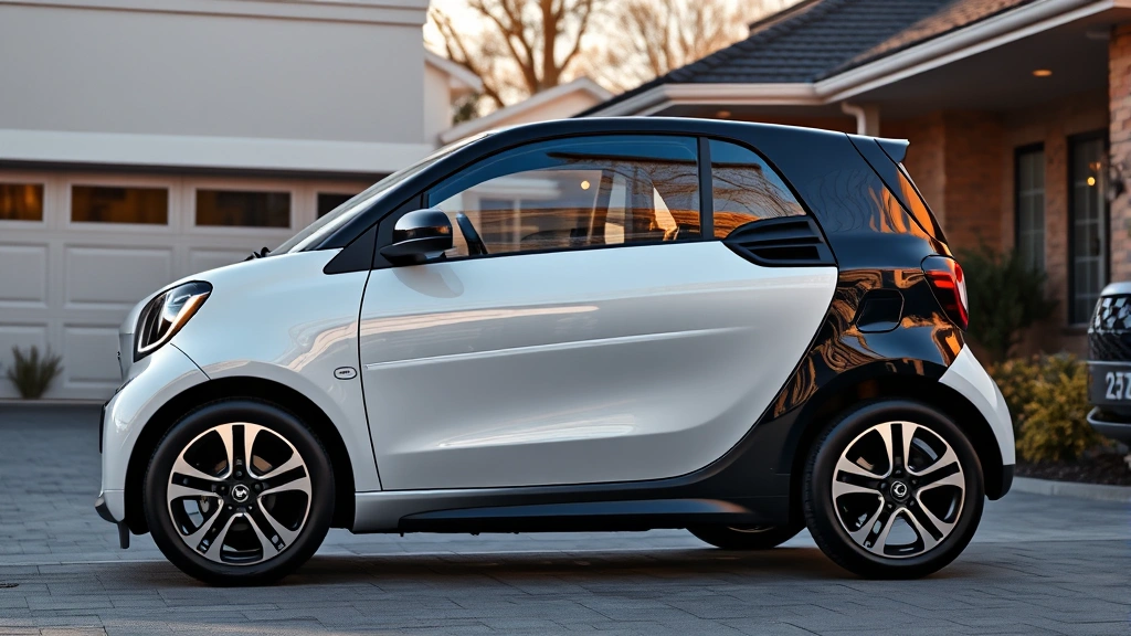 Compact hybrid vehicle parked in modern driveway, showcasing aerodynamic design and contemporary styling, natural daylight, residential neighborhood setting