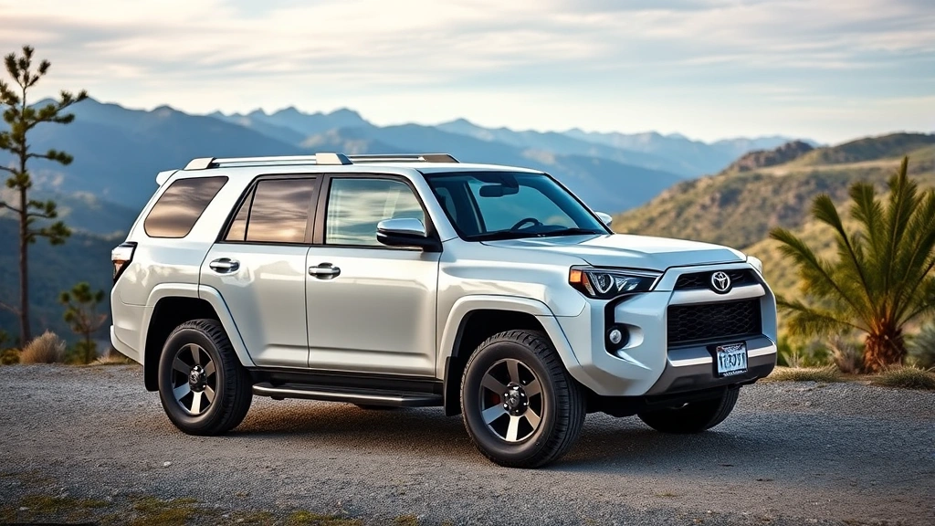 Toyota 4Runner hybrid SUV parked on scenic mountain overlook demonstrating capability and comfort, featuring three-row seating visibility and rugged design proportions